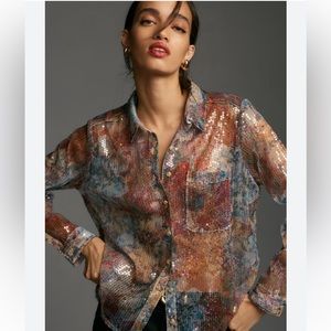 Pilcro Shrunken Sequin Buttondown Shirt NWT Anthropologie